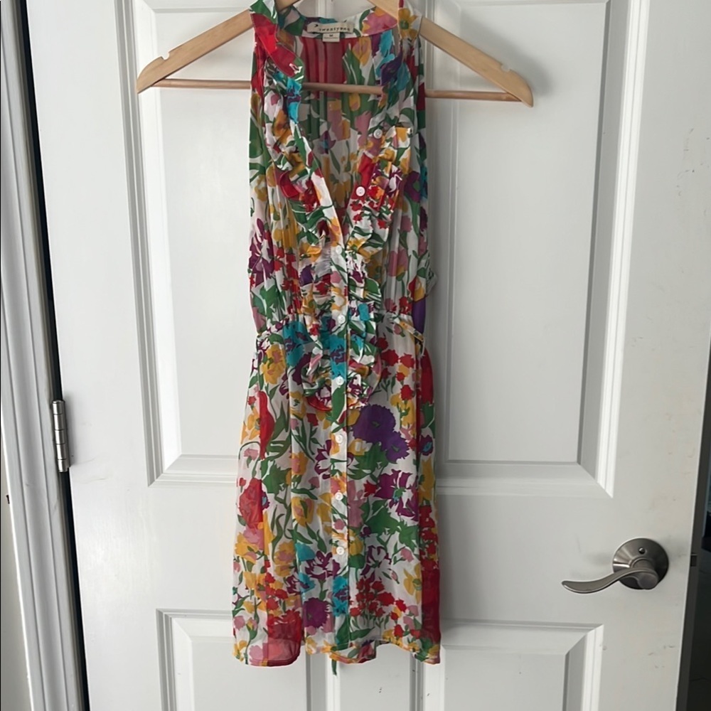 VTG Y2K Floral Forever 21 Halter Tunic Sz medium multicolor